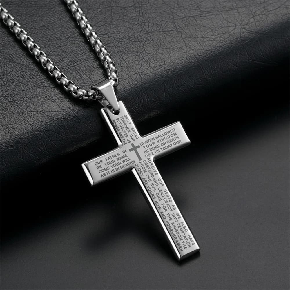 Jesus Cross Pendant Necklace Stainless Steel Hip Hop Religious Bible Men's Jewellery — image 2