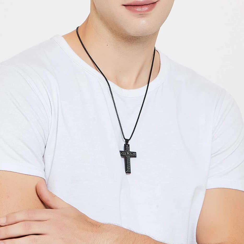 Jesus Cross Pendant Necklace Stainless Steel Hip Hop Religious Bible Men's Jewellery — image 6