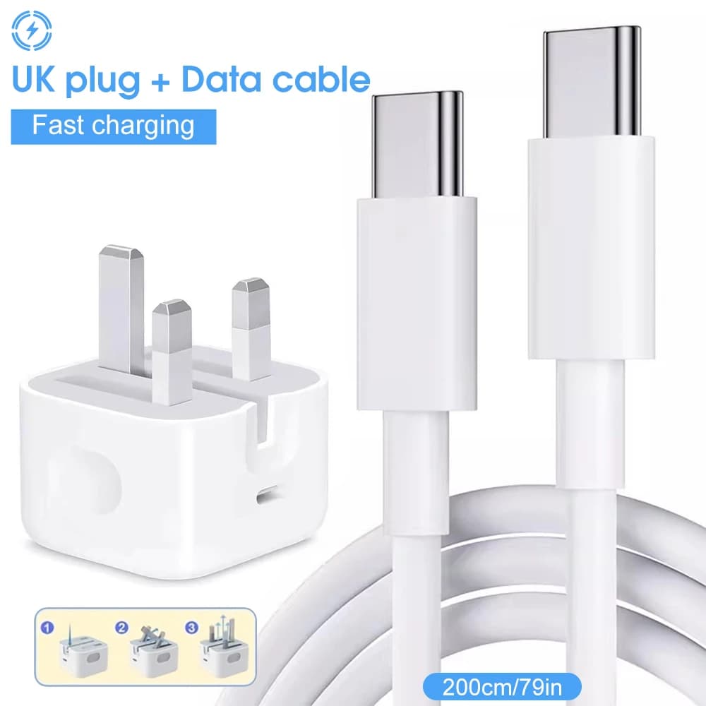 Type-C Fast Charger Cable PD 20W Foldable UK Adapter Dual Port — image 2