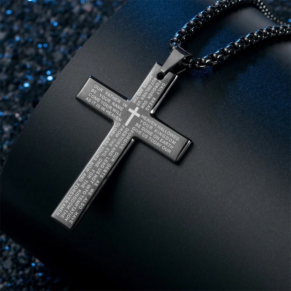 Jesus Cross Pendant Necklace Stainless Steel Hip Hop Religious Bible Men's Jewellery — image 4
