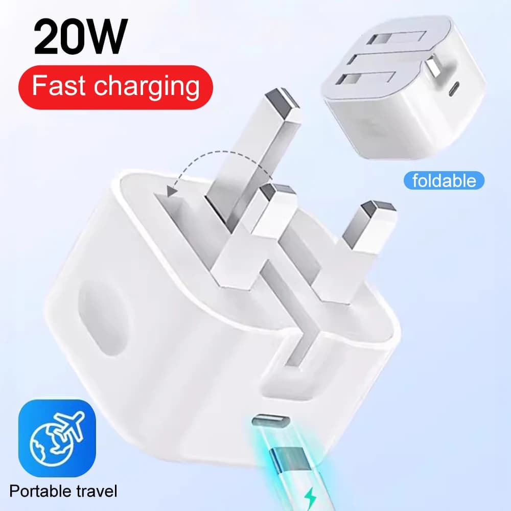 Type-C Fast Charger Cable PD 20W Foldable UK Adapter Dual Port — image 3