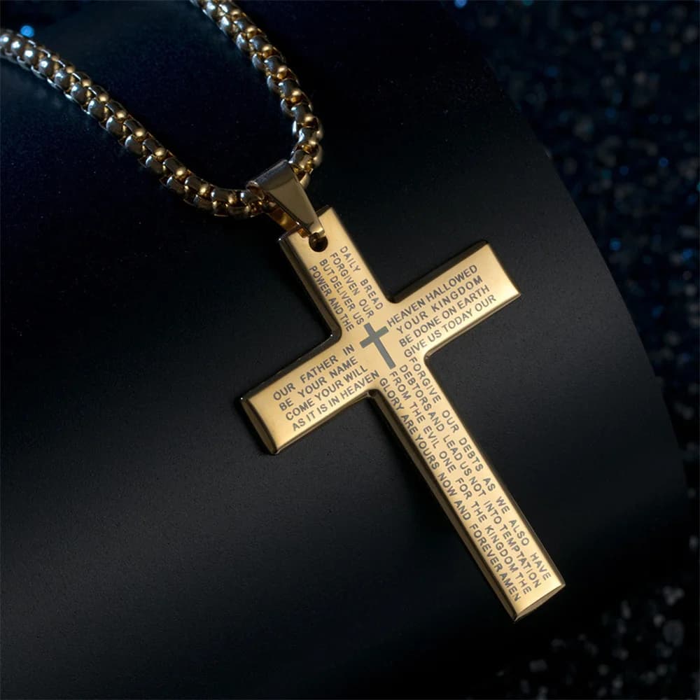 Jesus Cross Pendant Necklace Stainless Steel Hip Hop Religious Bible Men's Jewellery — image 3