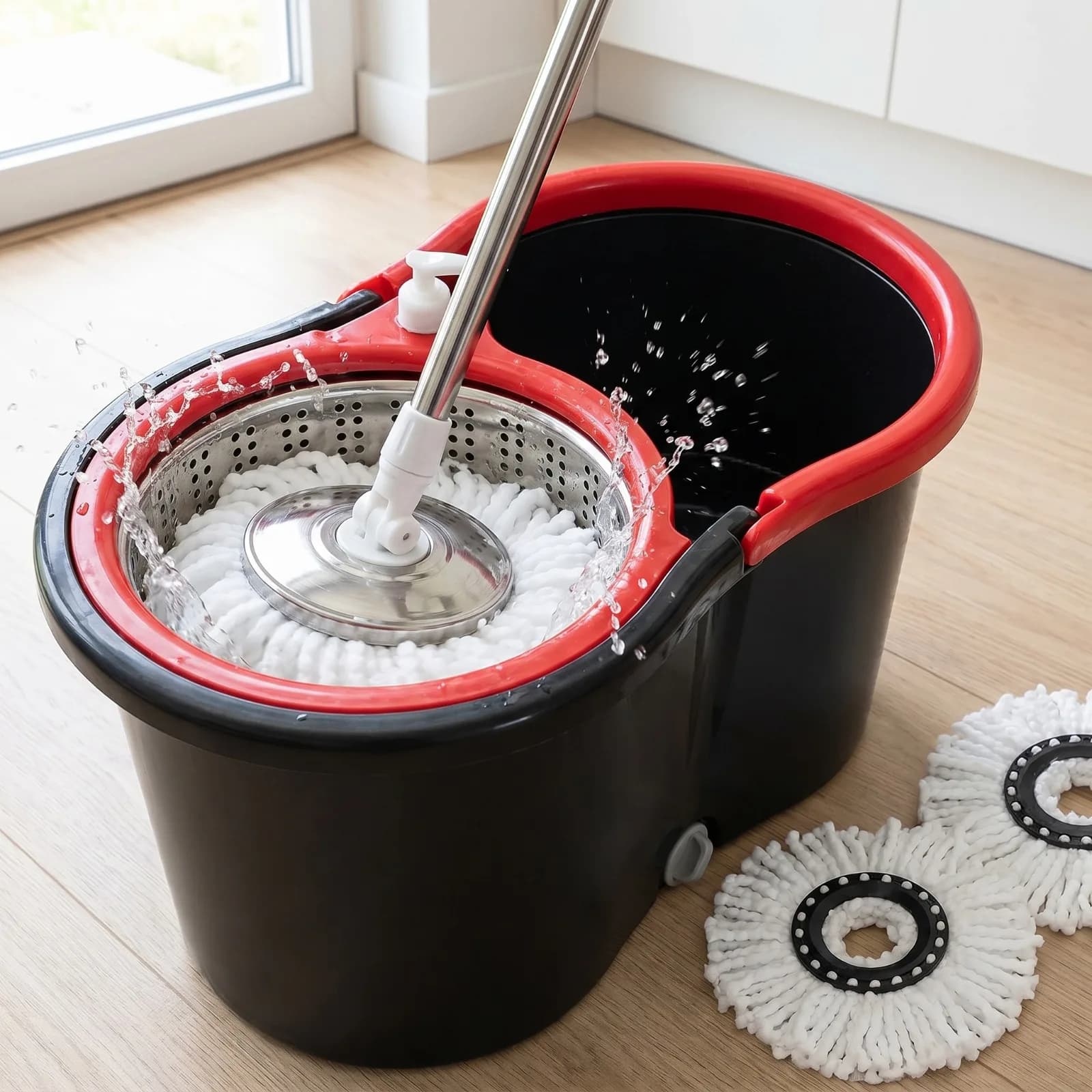 Heavy Duty Spin Mop Cleaning Bucket Set 4 Wheels Fast Drying Floor — image 4