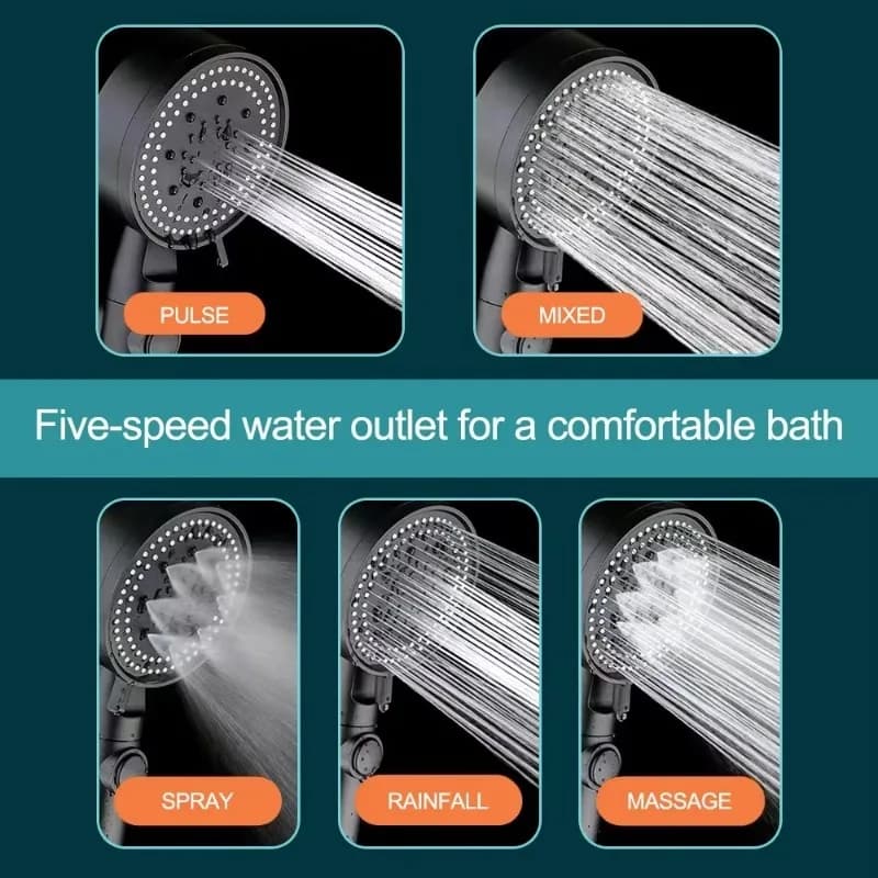 High Pressure Shower Head Set 5 Modes Water Saving with One-Touch Stop — image 2