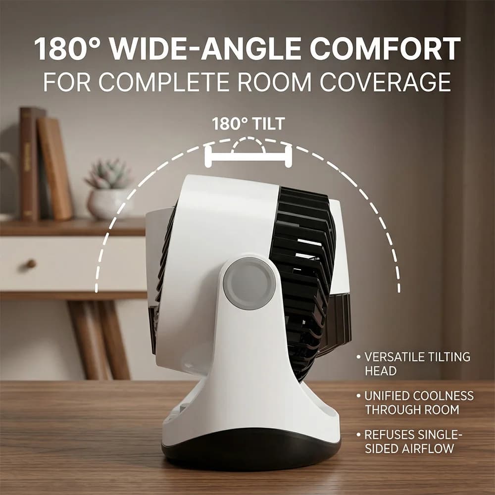 Desktop Air Circulator Fan 180° Oscillating Ultra Quiet 3 Speed Small Table — image 5