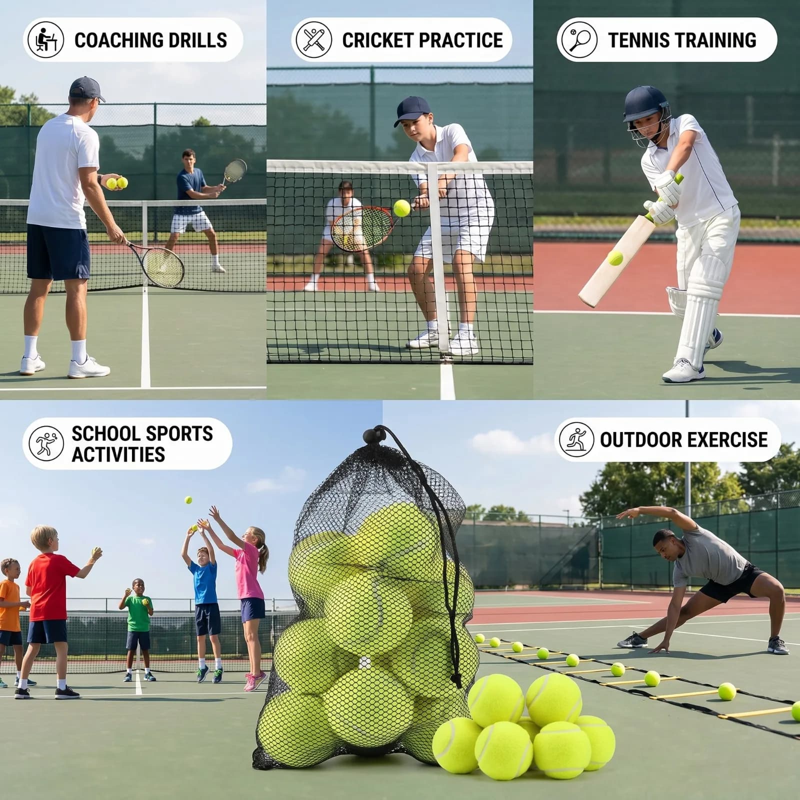 12 Pack High Bounce Tennis Balls with Mesh Carry Bag Multi Purpose Sports UK — image 4