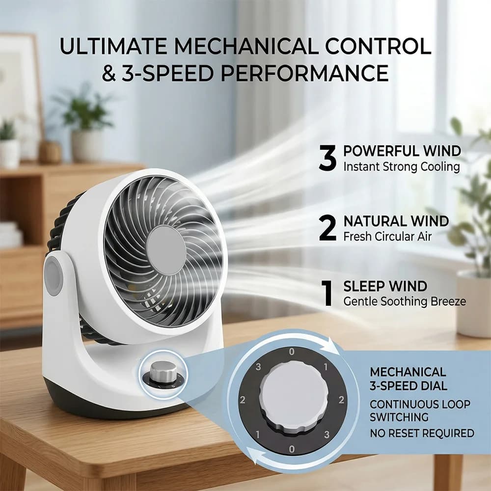 Desktop Air Circulator Fan 180° Oscillating Ultra Quiet 3 Speed Small Table — image 4