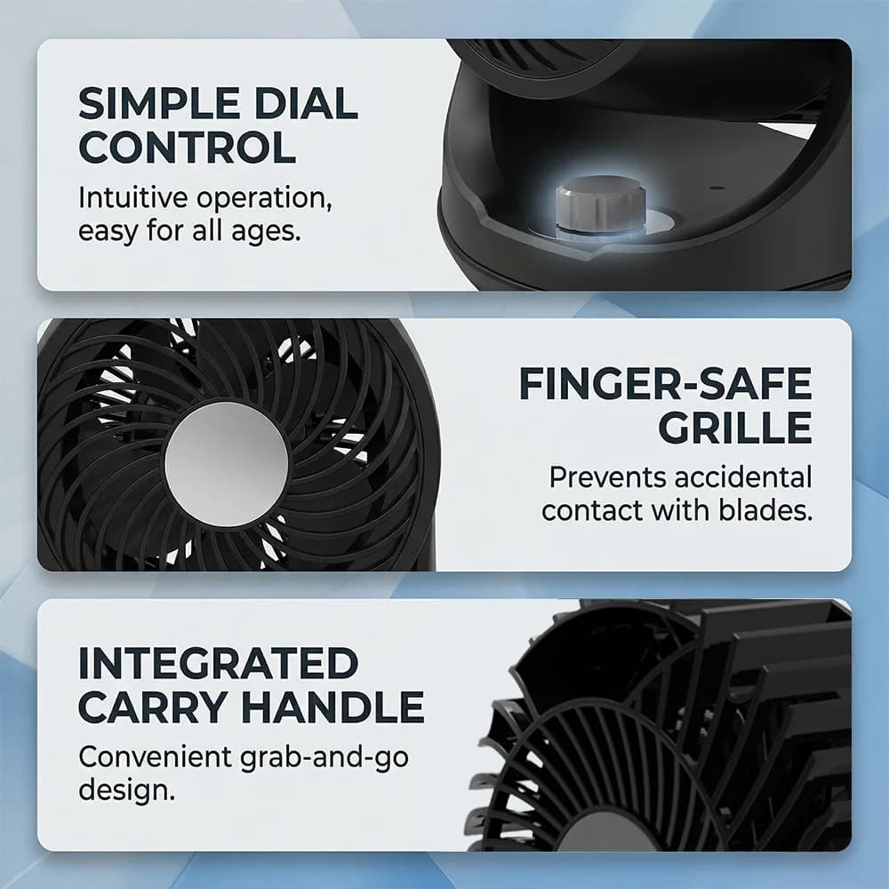 Desktop Air Circulator Fan 180° Oscillating Ultra Quiet 3 Speed Small Table — image 3