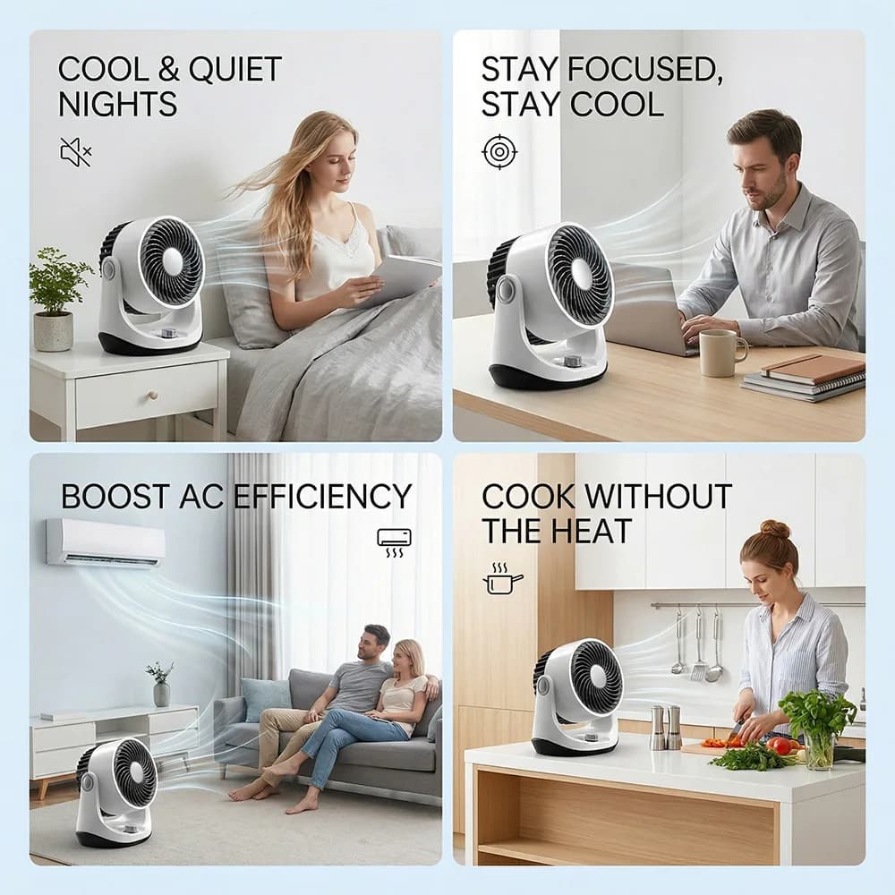 Desktop Air Circulator Fan 180° Oscillating Ultra Quiet 3 Speed Small Table — image 8