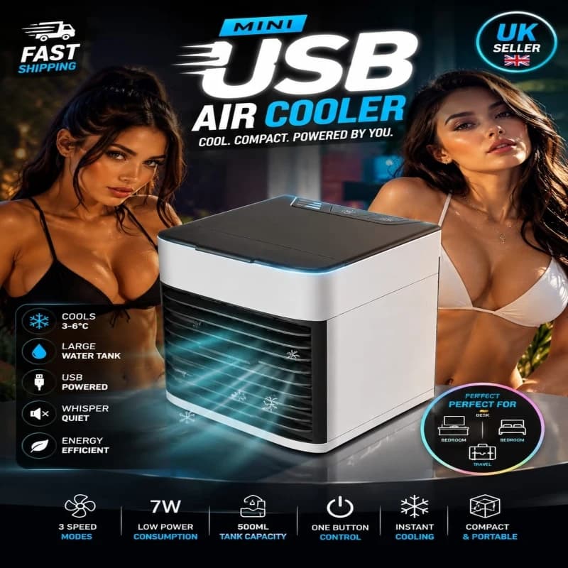USB Air Cooler LED Night Light 3 Speed Desktop Fan 500ml Water Tank — image 2
