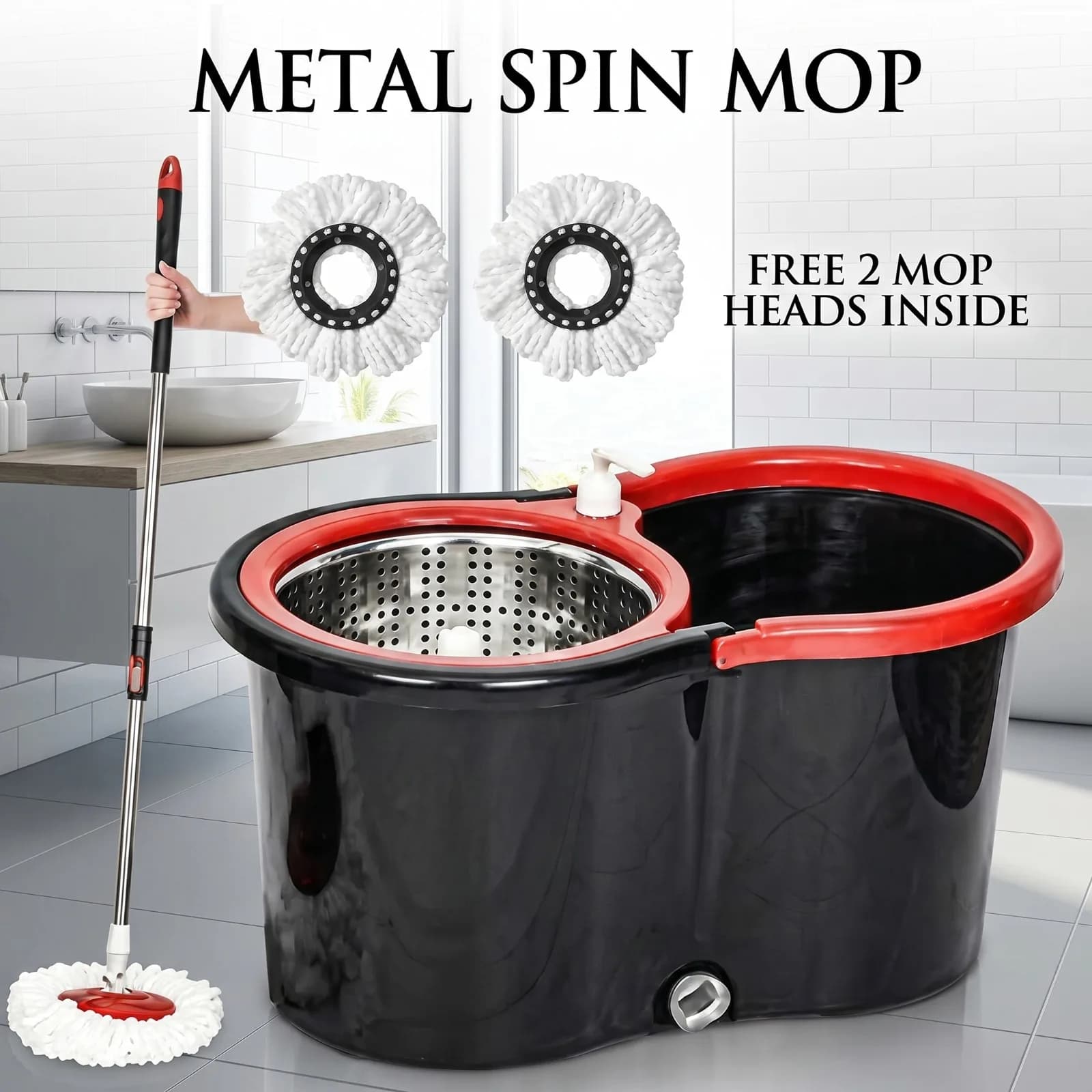 Heavy Duty Spin Mop Cleaning Bucket Set 4 Wheels Fast Drying Floor — image 6