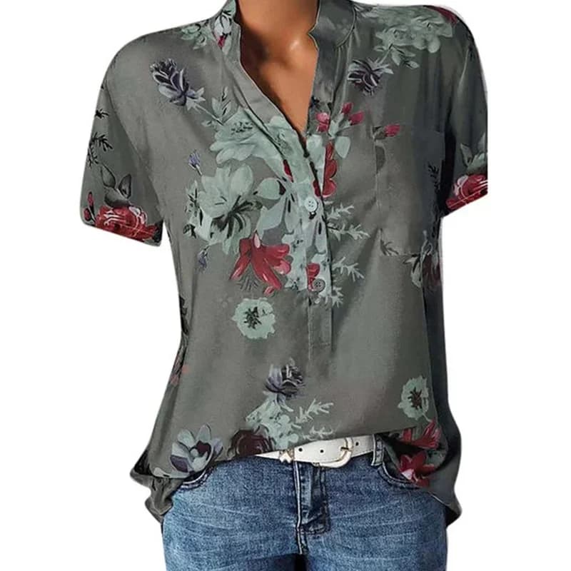 Women's Casual V-Neck Short Sleeve Blouse Shirt Loose Fit Plus Size Printing — image 2