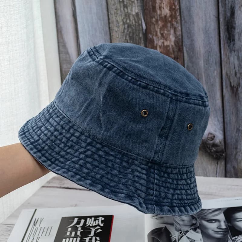 Unisex Washed Denim Bucket Hat Panama Fisherman Cap Summer Casual Fashion UK — image 8