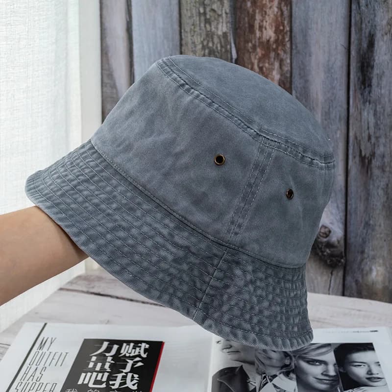 Unisex Washed Denim Bucket Hat Panama Fisherman Cap Summer Casual Fashion UK — image 14