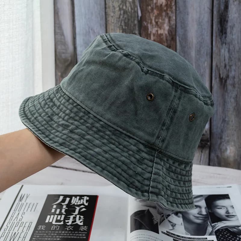 Unisex Washed Denim Bucket Hat Panama Fisherman Cap Summer Casual Fashion UK — image 9