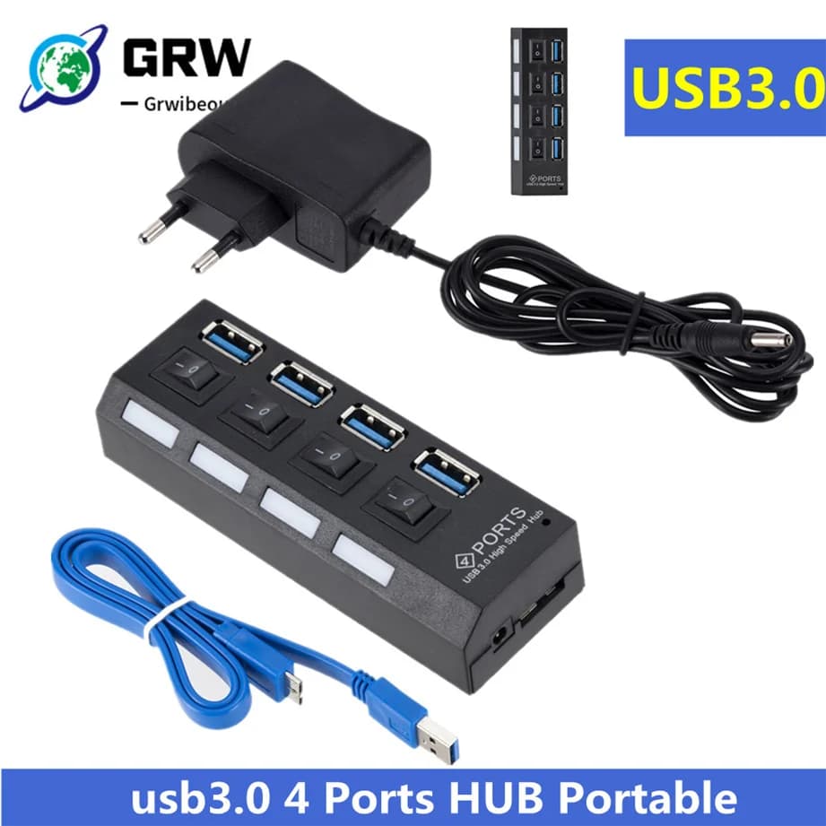 4 Port USB 3.0 Hub 5Gbps Super Speed Portable Mini Splitter