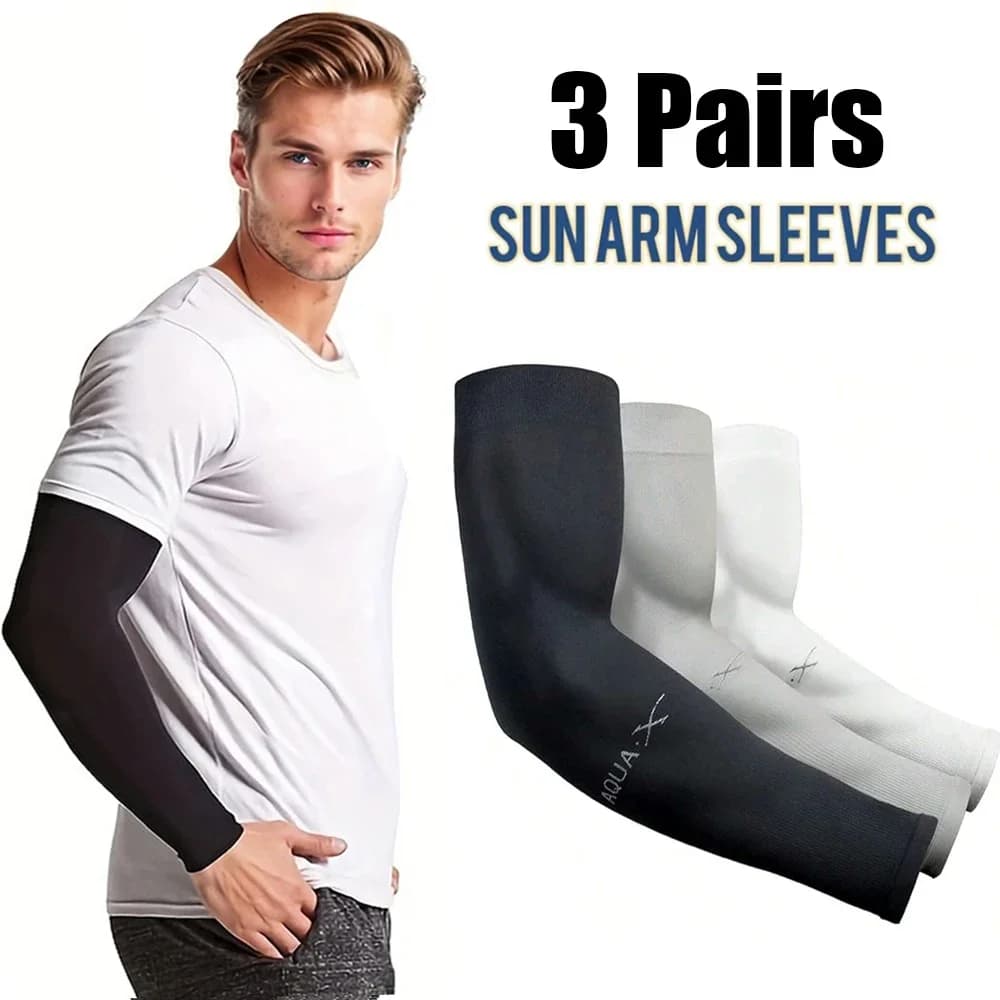 3 Pairs UV Sun Protection Arm Sleeves Ice Silk Unisex Summer Outdoor Riding