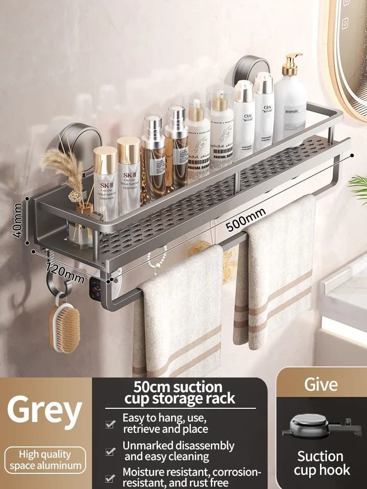 Bathroom Shelf Suction Cup Rack Aluminium No Drill Shower Toilet Storage Organiser — image 8