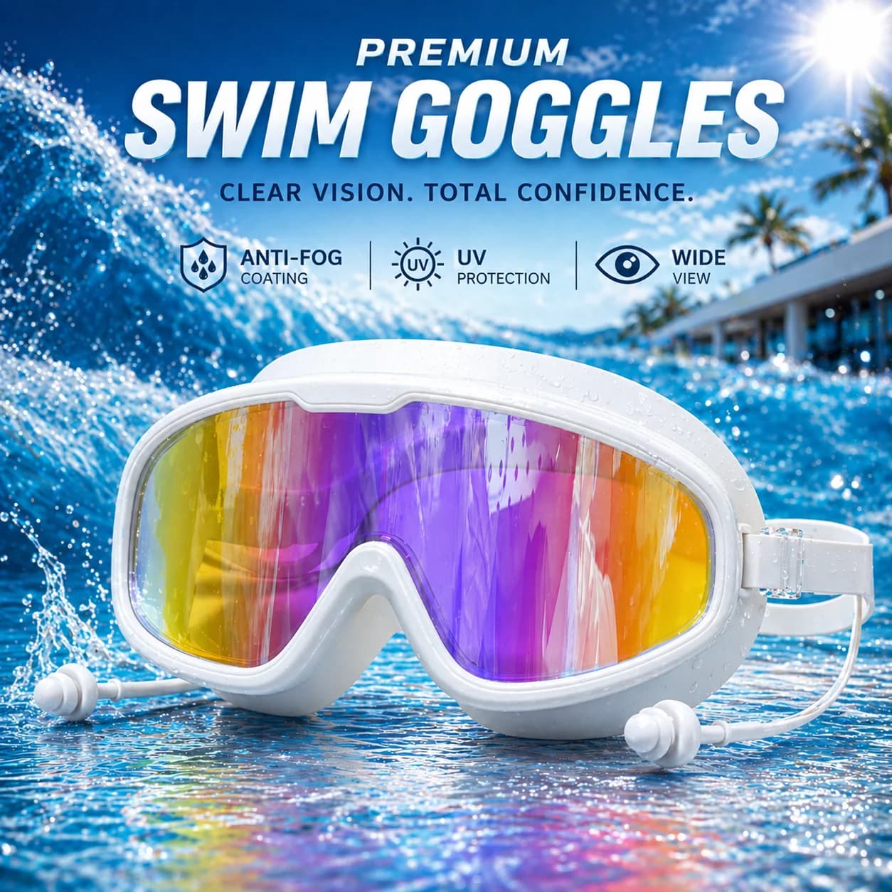Adult Swimming Goggles Professional HD Wide View Anti-Fog UV Protection — image 8