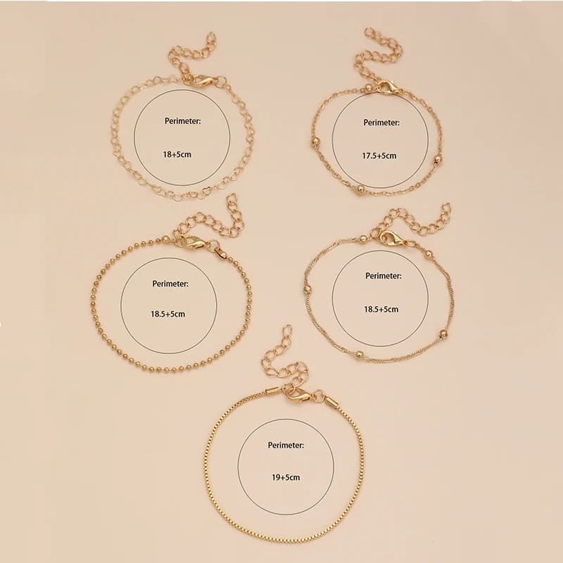 5 Pcs Heart Chain Bracelet Set Gold Silver Women's Daily Wear Jewellery — image 6