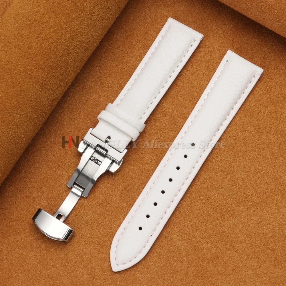 Calfskin Watch Band Leather Strap Butterfly Buckle 12-24mm New Litchi Grain New — image 7