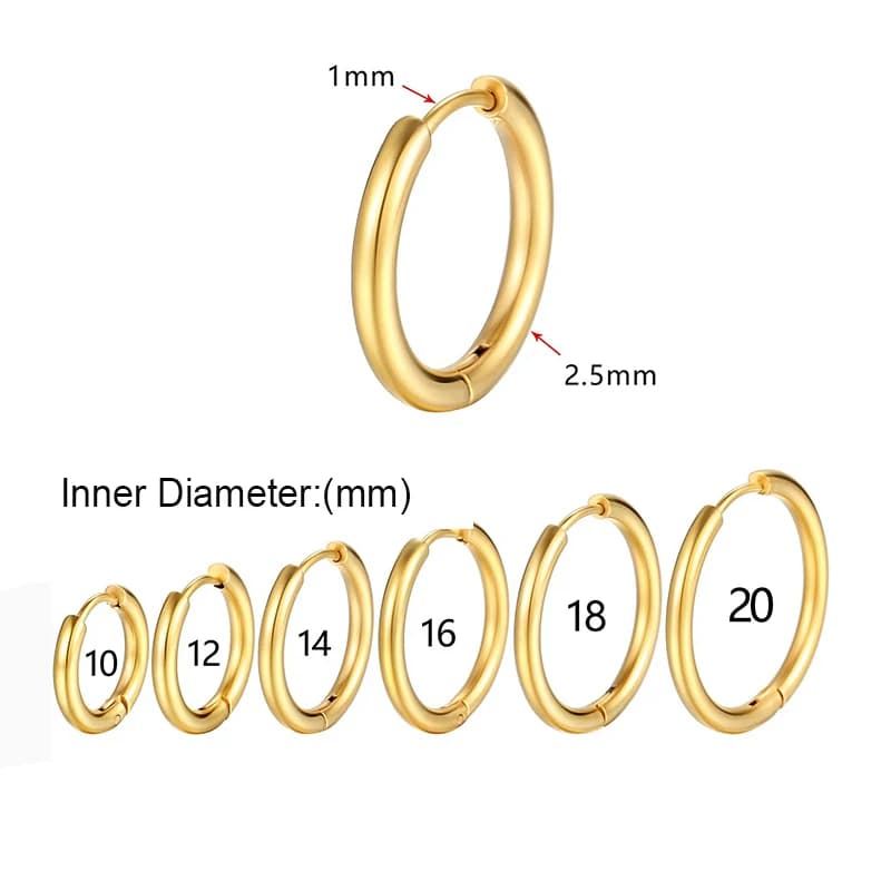 Stainless Steel Round Hoop Earrings 2.5mm Gold Silver Classic for Women — image 6