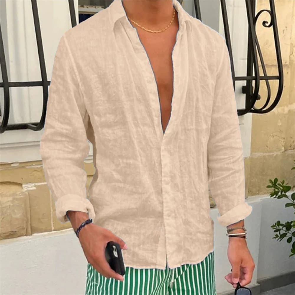 Men's Cotton Linen Shirt Long Sleeve Slim Fit Casual Button-Up Spring Top — image 2