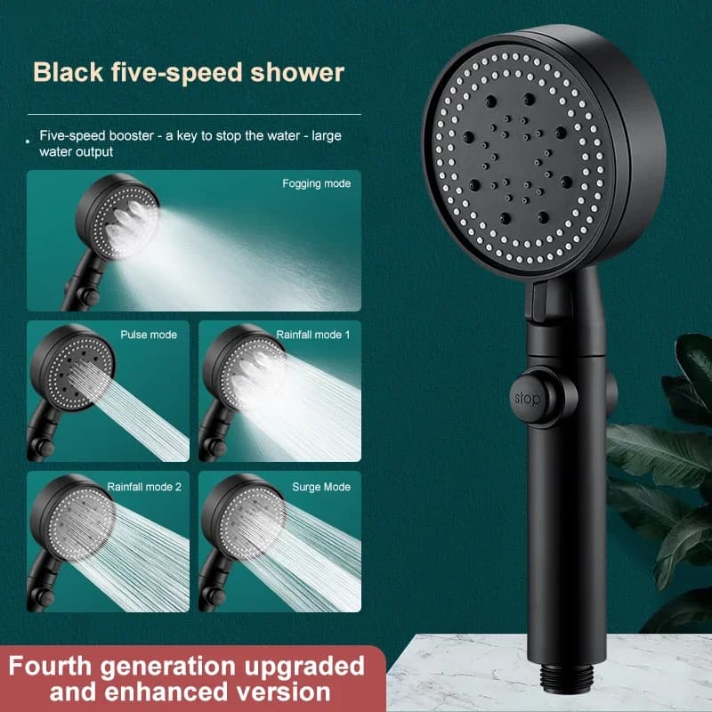 High Pressure Shower Head Set 5 Modes Water Saving with One-Touch Stop — image 7