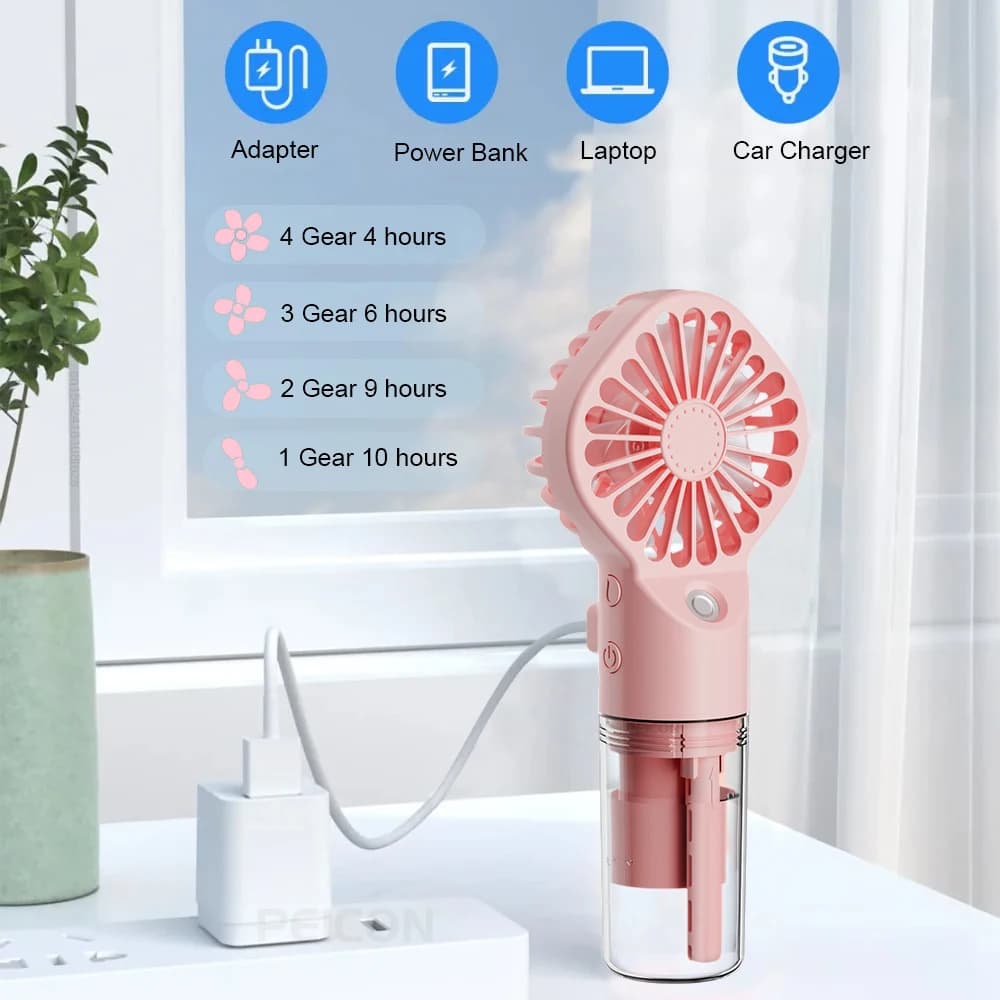 Portable Humidifier Fan USB Rechargeable Handheld Mist Water Spray New Mini with — image 5