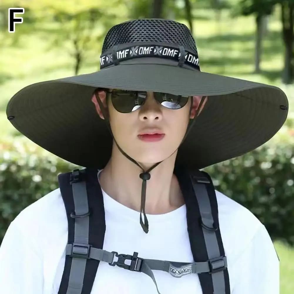 Wide Brim Sun Hat 15cm UV Protection Fishing Hat Mesh Summer Cap Men Women — image 8