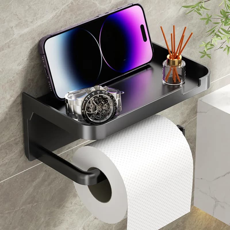 Wall Mounted Toilet Paper Holder No Drill Bathroom Shelf Tissue Dispenser UK