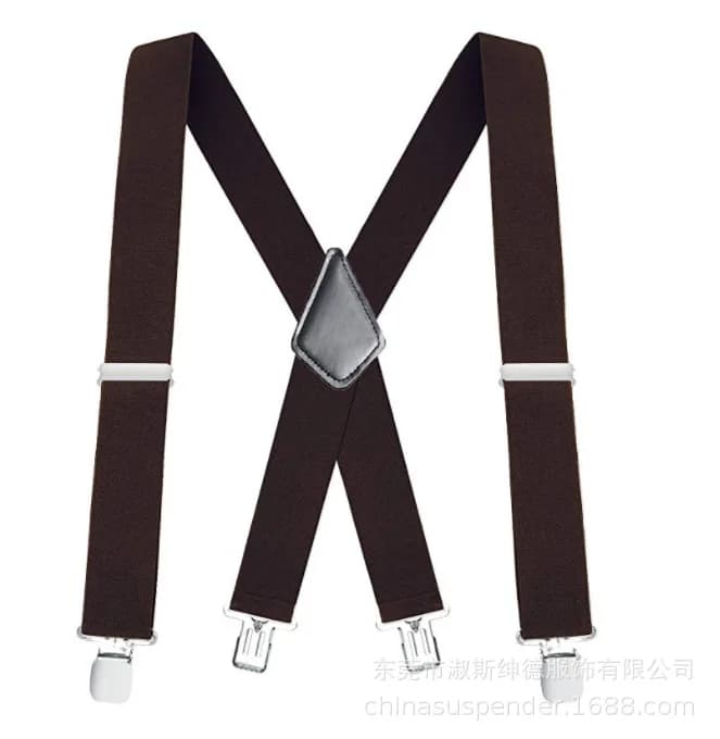 Men's Suspenders Braces 50mm Wide Elastic X-Shaped Four Clip Black — image 20