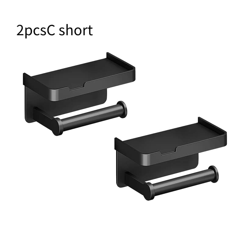 Wall Mounted Toilet Paper Holder Aluminium Alloy Bathroom Roll Shelf with Phone Shelf — image 10