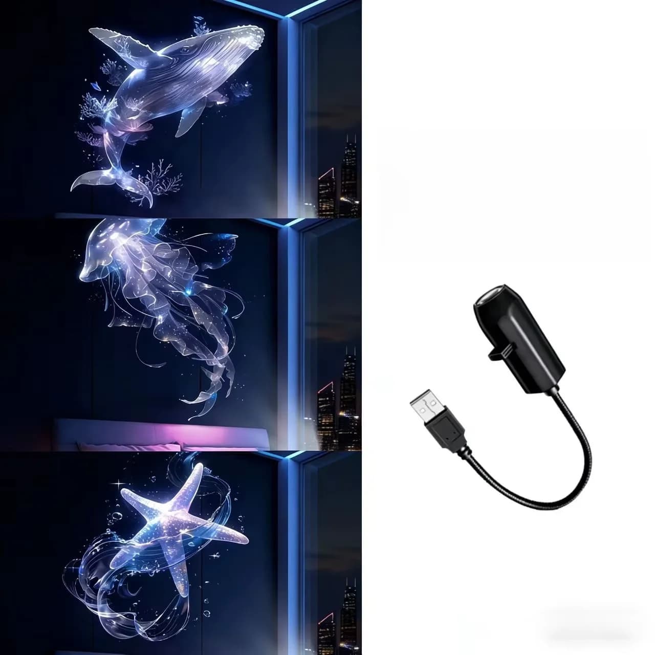 LED USB Projector Light 3/6pcs Patterns Whale Butterfly Jellyfish New Projection — image 7