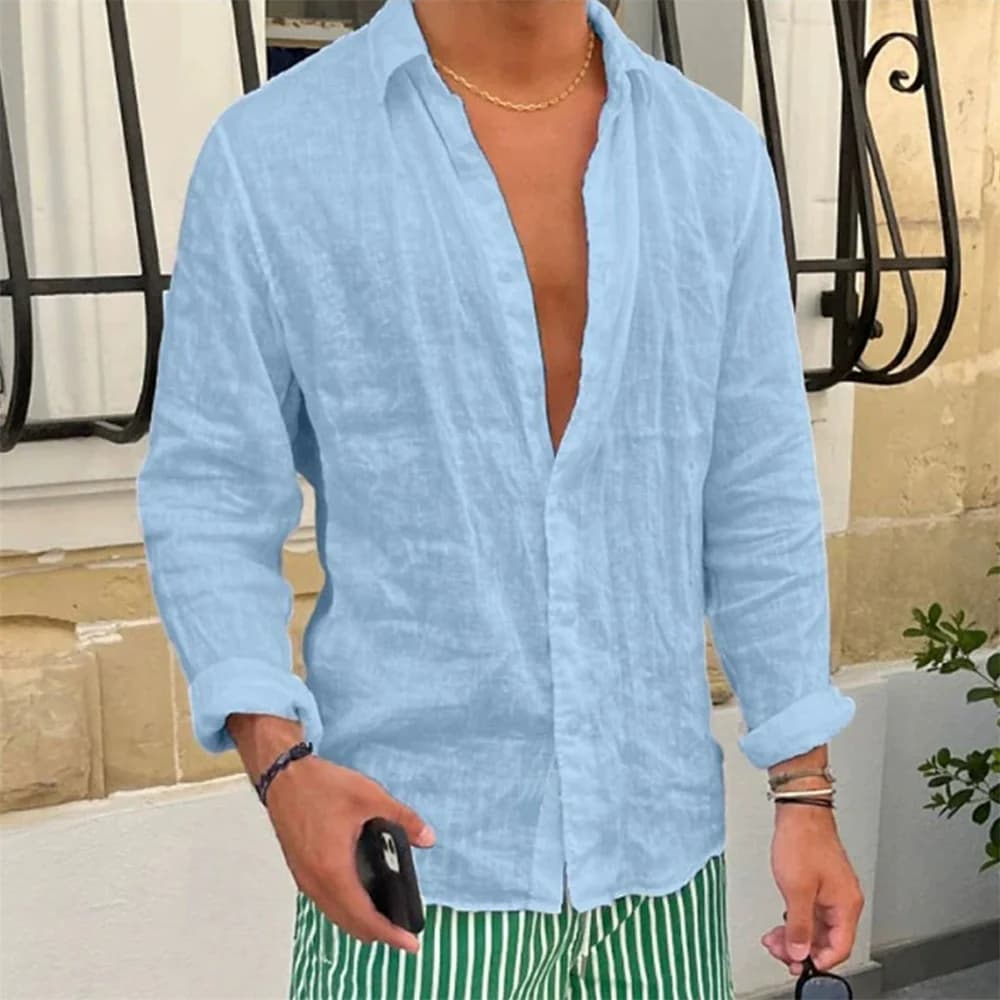 Men's Cotton Linen Shirt Long Sleeve Slim Fit Casual Button-Up Spring Top — image 3