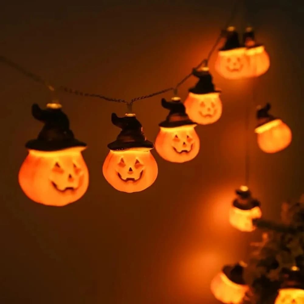 Halloween Pumpkin Fairy Lights Warm White 10 LED String Battery Powered for Room