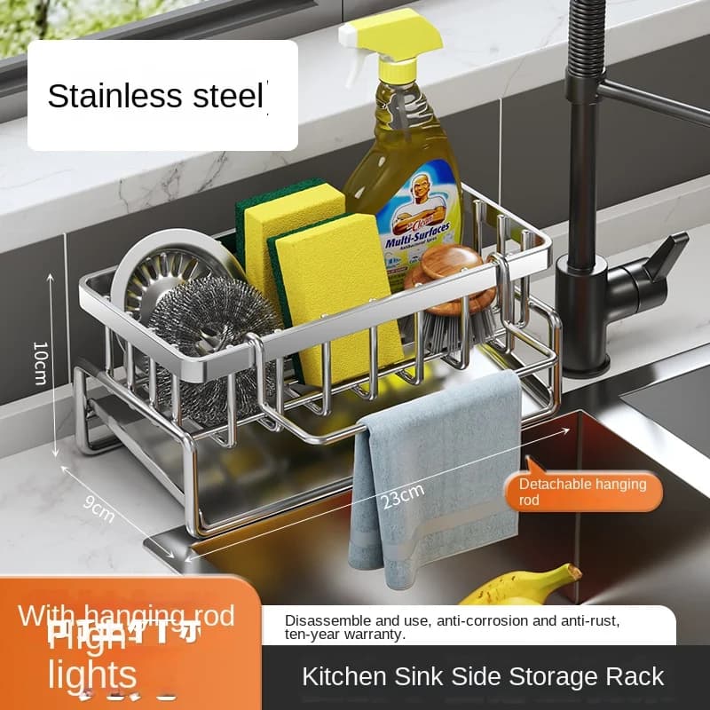 Stainless Steel Kitchen Sink Drainage Rack Sponge Holder Storage Shelf — image 10