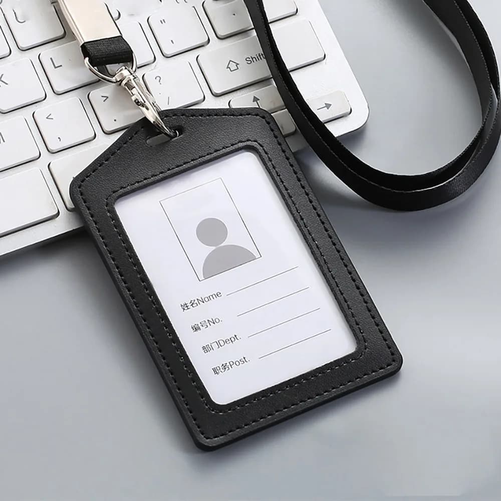 Leather ID Card Holder With Neck Lanyard Badge Work New High Quality Genuine New — image 7