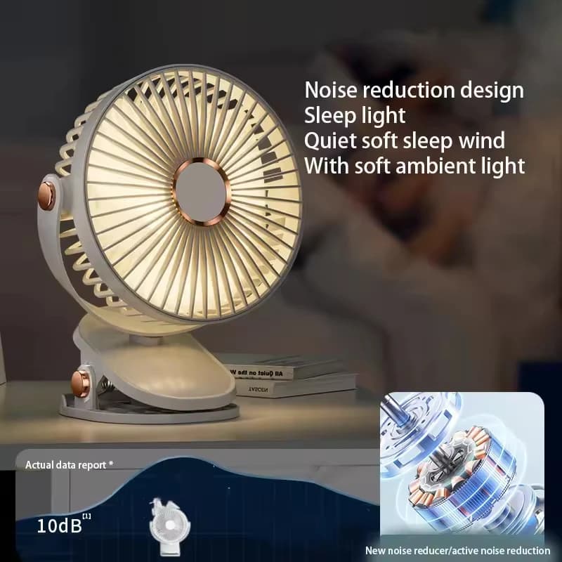 Rechargeable Clip-On Fan 8000mAh 5 Speed LED Light Portable Quiet Desktop UK — image 3