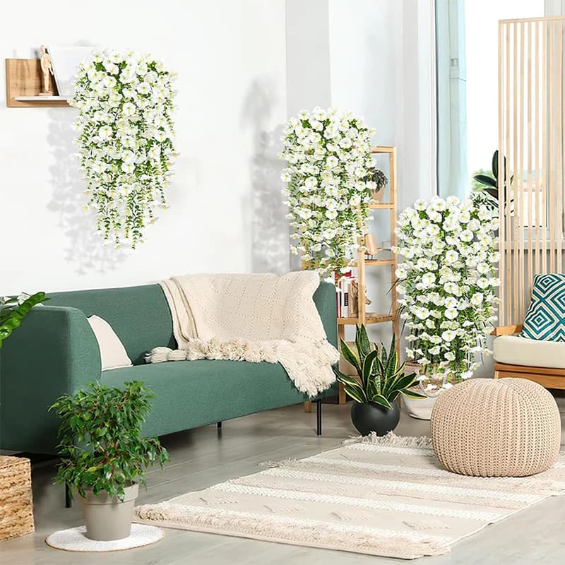 Artificial Morning Glory Hanging Vine Flowers 75cm Faux Plant Decor White | 2 Pcs — image 4