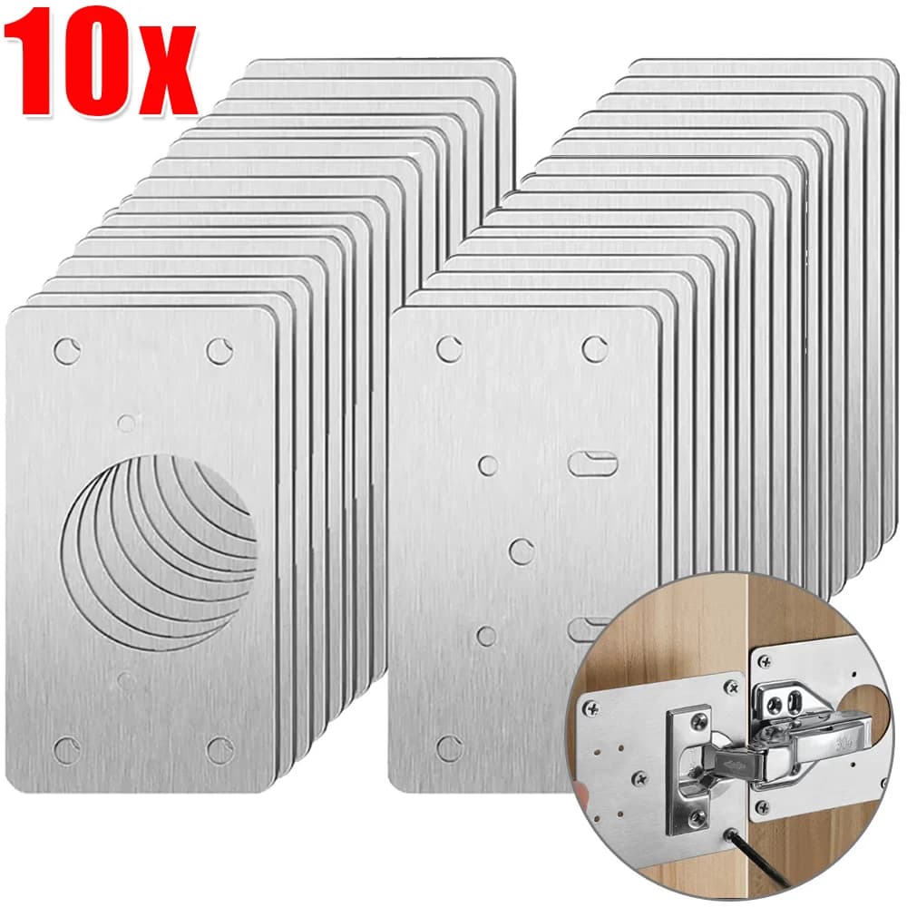 Stainless Steel Hinge Fixing Plate Kit Cabinet Door Repair New 2Pcs Bracket With