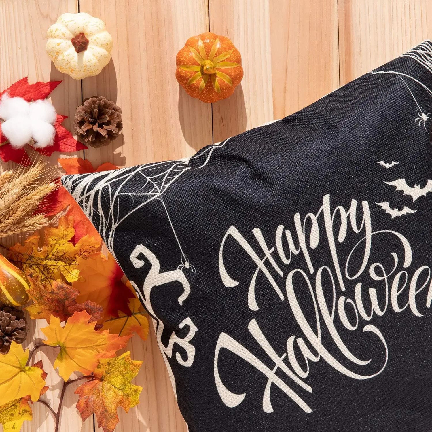 Halloween Pillow Covers 4 Pcs Vintage Distressed Pumpkin Spider Web Style UK — image 3