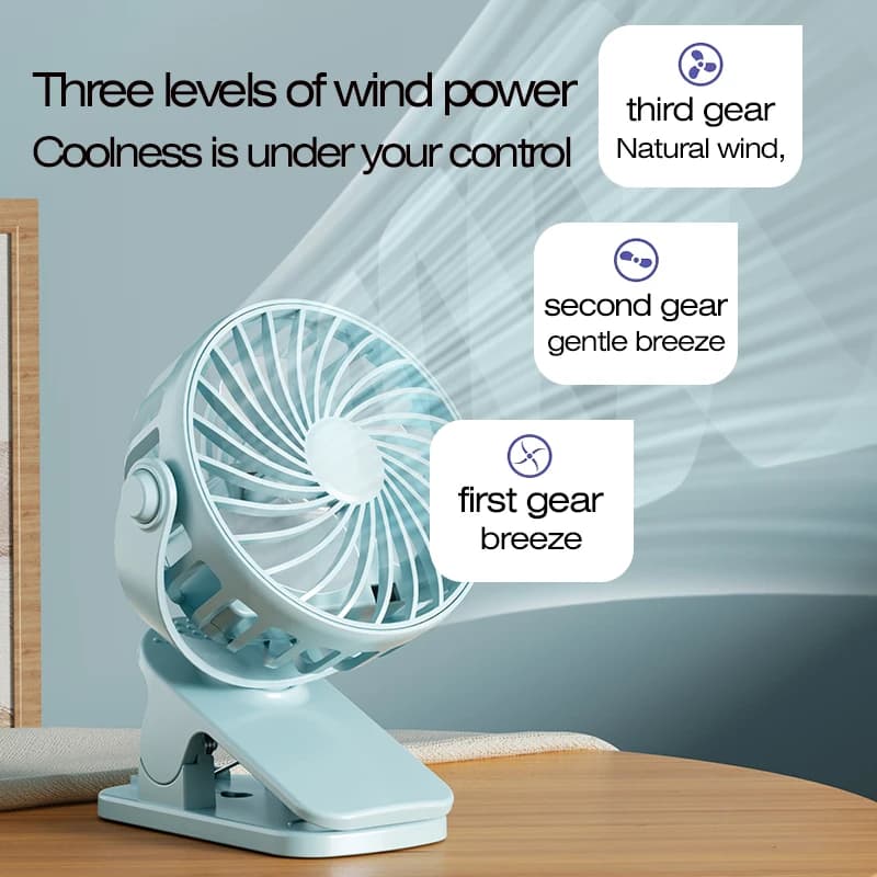 Portable Rechargeable Clip-On Fan 720° Rotating with Night Light — image 3