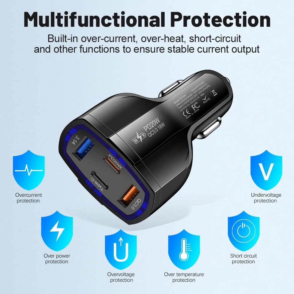 38W PD Type-C Car Charger QC3.0 USB Fast Charge Multi-Port New Charging One for — image 3