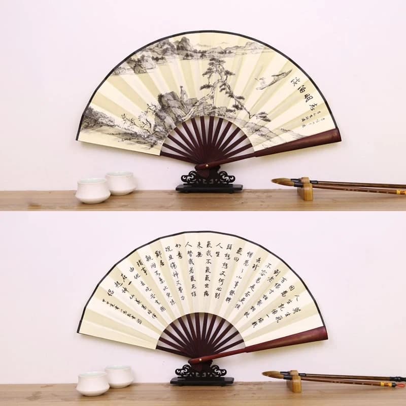 Retro Folding Silk Hand Fan Chinese Style Bamboo Handle Decorative — image 3