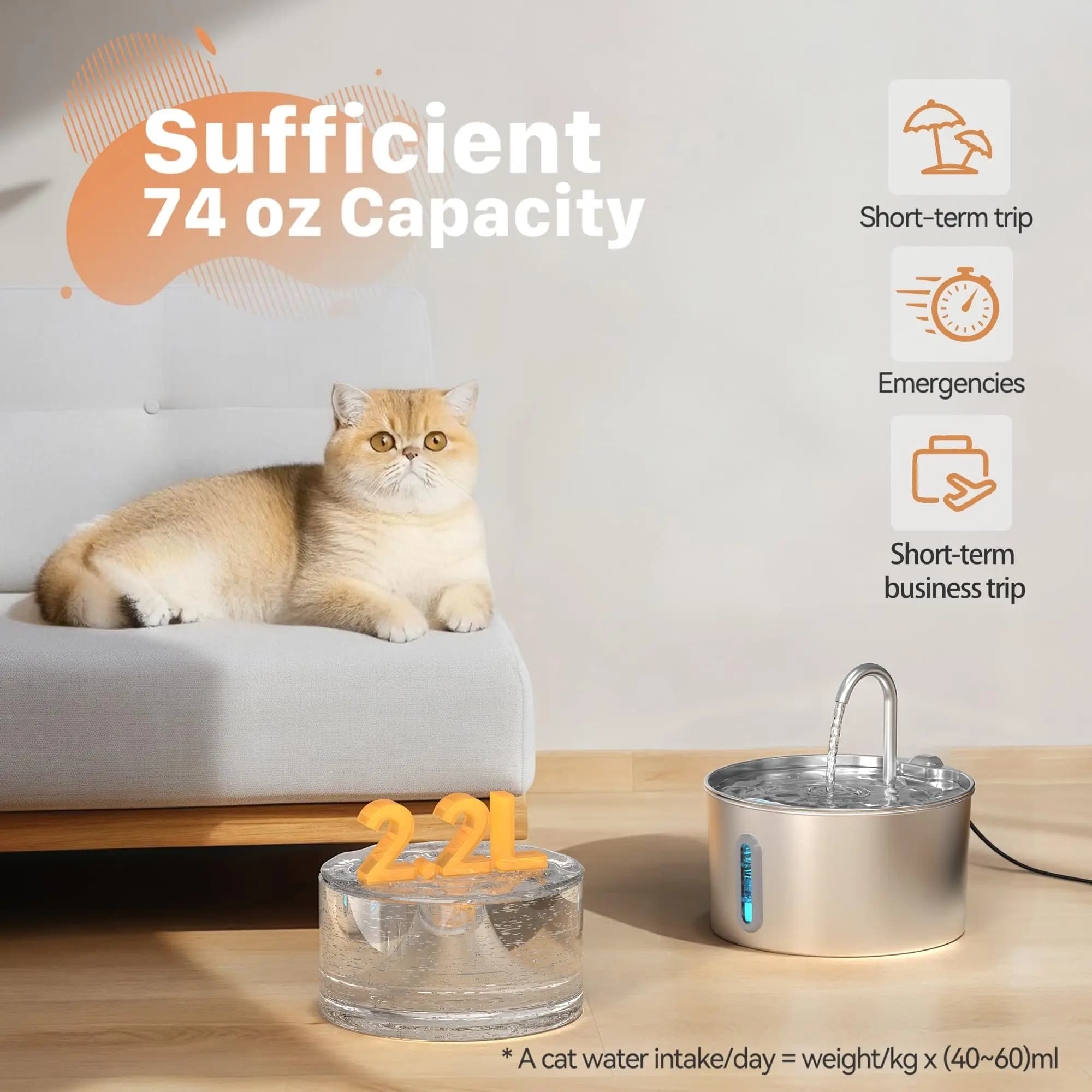 Automatic Water Fountain 2.2L Stainless Steel Pet Cat Dog Bowl New ZYFeeder With — image 3