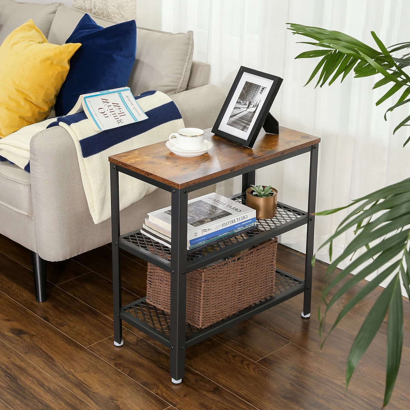 Side Table Console Table 2 Shelves Mesh Storage Hallway Living Room New VASAGLE