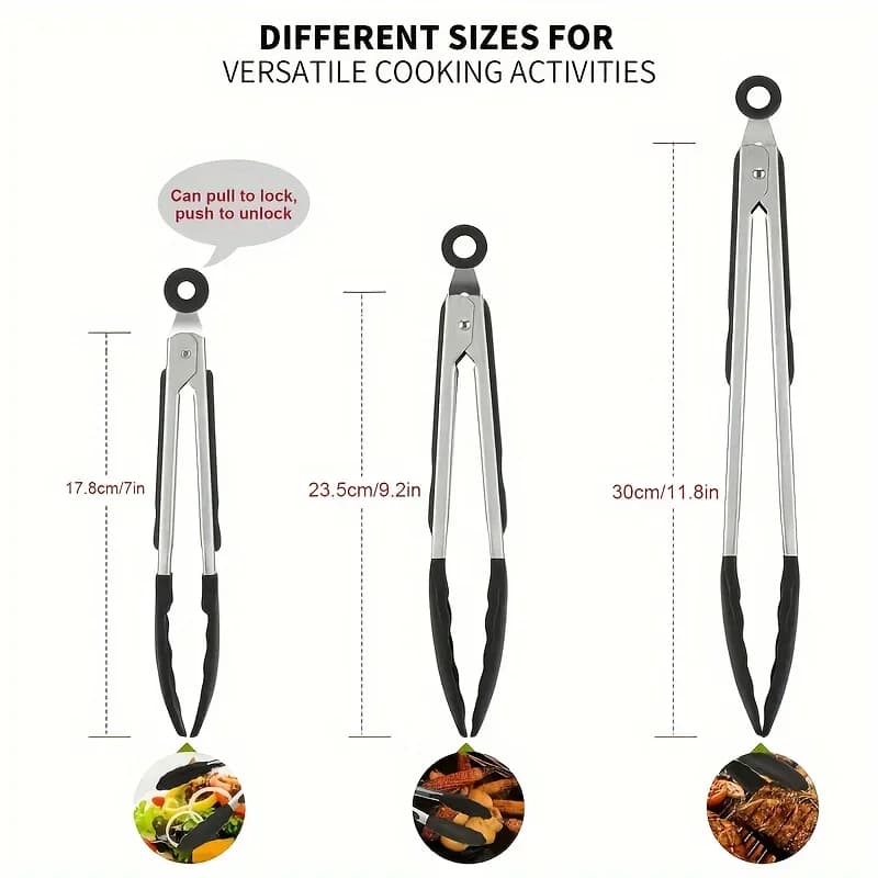 Stainless Steel Kitchen Tongs Heavy Duty with Silicone Tips Heat Resistant — image 6