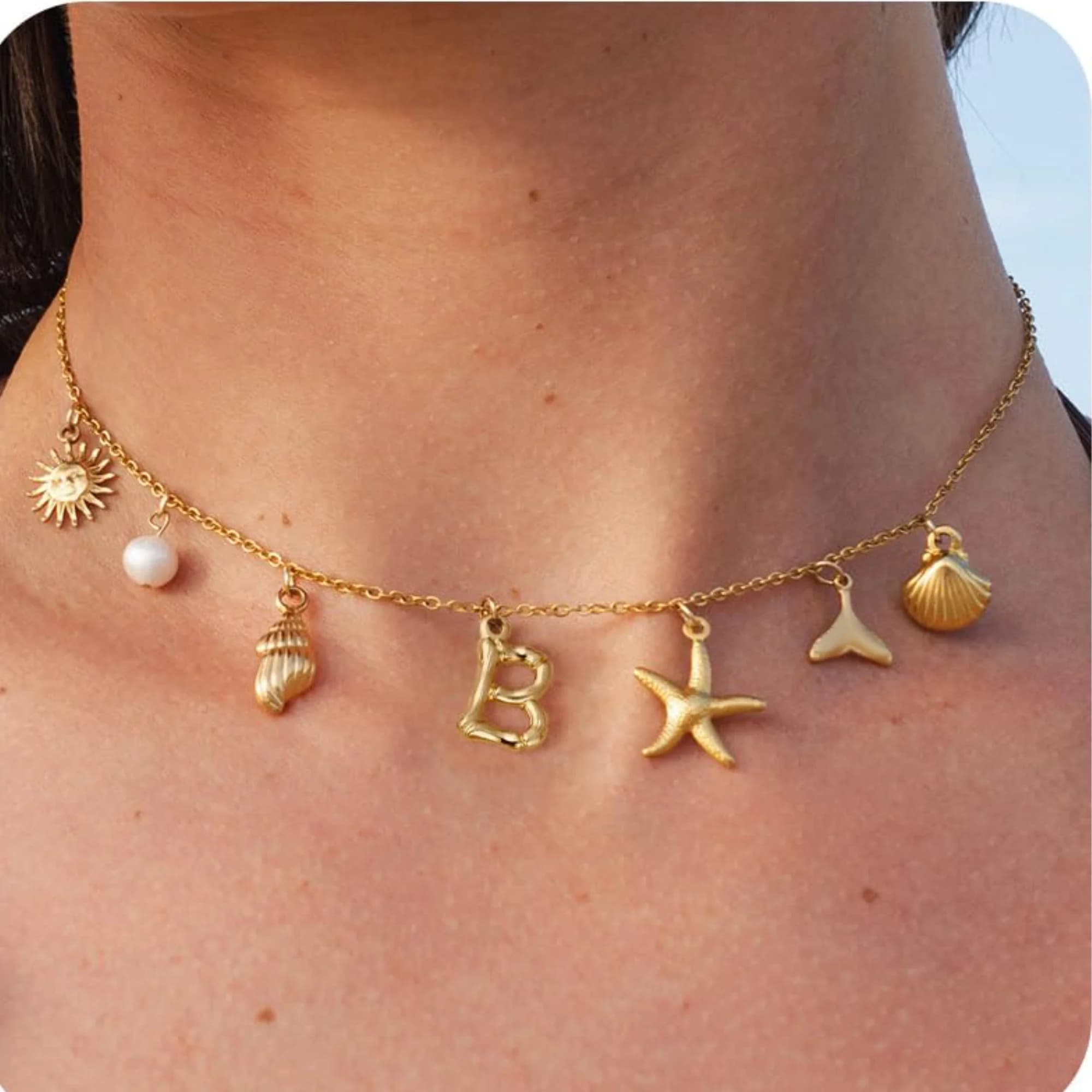 Starfish Shell Initial Necklace 18K Gold Plated Stainless Steel Waterproof — image 18