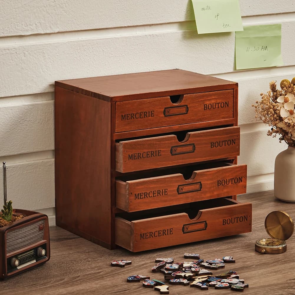 Rustic 4-Drawer Wooden Organizer Box Storage Jewelry Small Accessories New New U